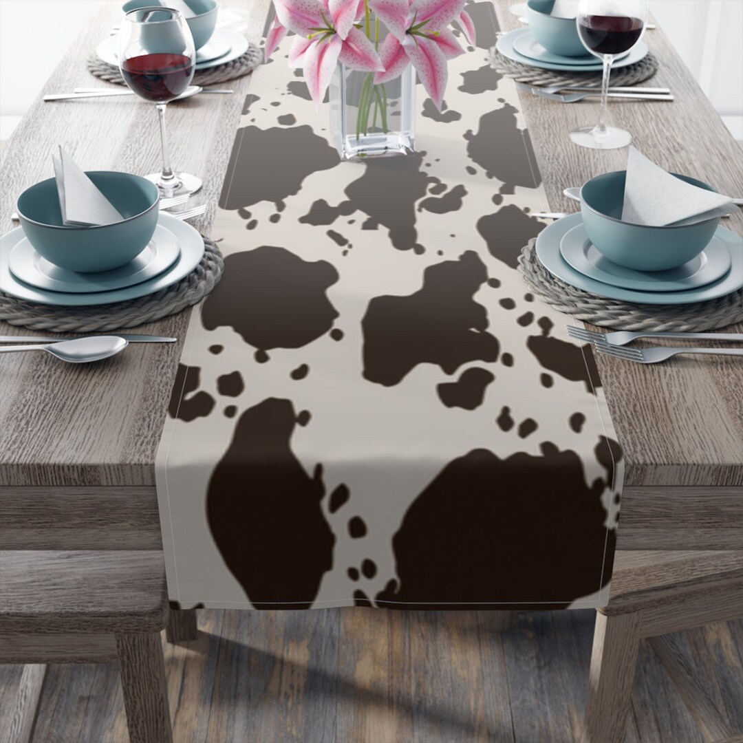 Cowhide Table Runner, Custom Designed Farmhouse Table Linen, Brown and