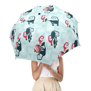 Christmas Retro Atomic Cat Semi-Automatic Foldable Umbrella