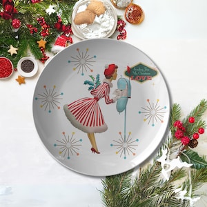1950s Kitsch Retro Vintage Christmas Card Art Mid Century Dinner Plate