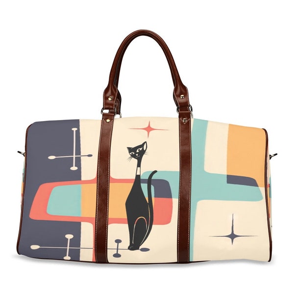 Atomic Cat Mid Century Modern Retro Geometric Starburst Travel Bag, , MCM Small Leather, Fabric Carry on Bag, Weekender Bag-13439223