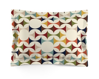 Retro MCM Pillow Sham, Mid Century Geometric Design, Scandinavian Danish Modern Bedroom Decor