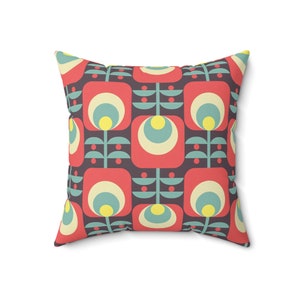 Retro Scandinavian Floral Throw Pillow, MCM Danish Geometric Abstract Accent Pillow, Living Room, Bedroom Decor - 131182623