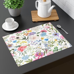 Placemats in Watercolor Spring Florals, Custom Designed Floral Placemats, Floral Table Linens, Table Linens for Weddings, Fabric Table Mats