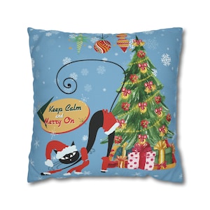 Capa de almofada de Natal retrô atômica Kitschy Cat, decoração moderna de férias de meados do século, laranja, capas de almofada de Natal MCM