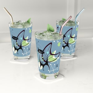 Atomic Cat Mid Century 16oz Pint Glas, Retro MCM Barware