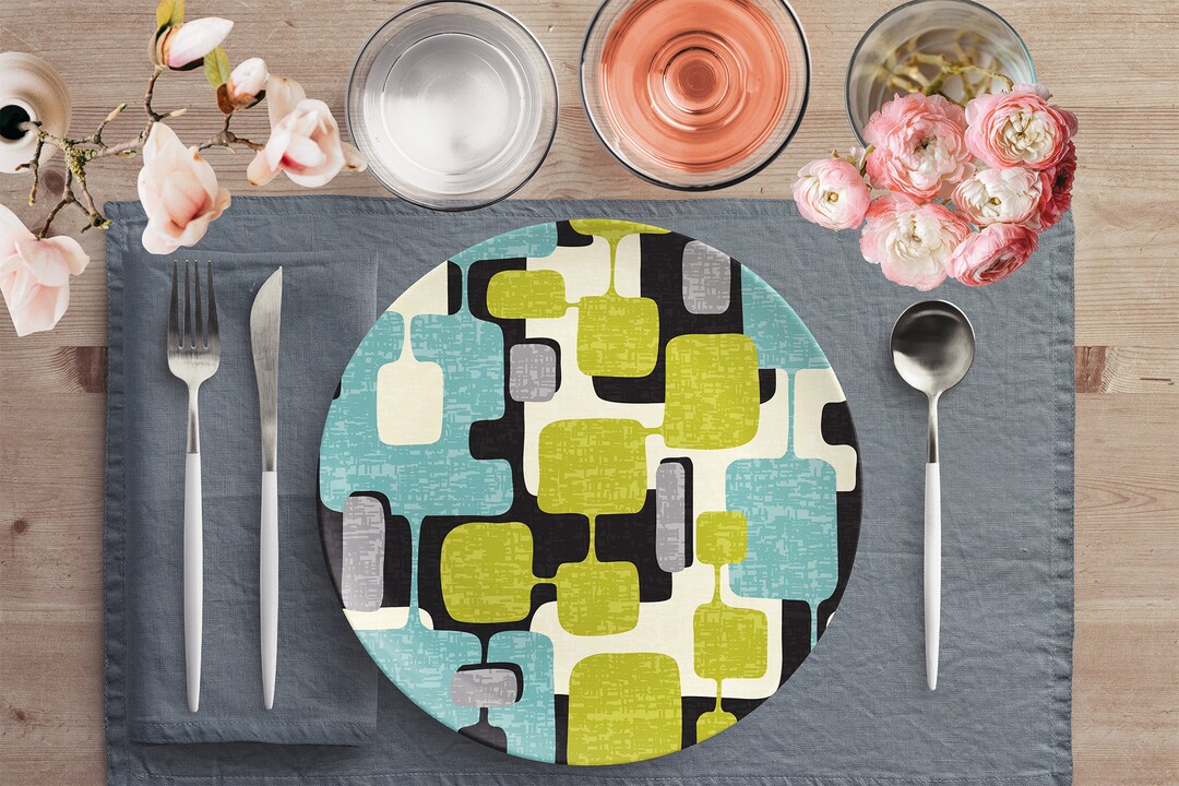Mid Century Modern Geometric Abstract Dinner Plate, Retro 60s Modernist ...