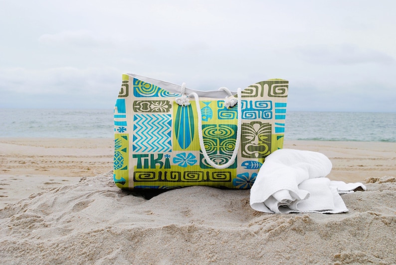 Bolso de fin de semana moderno retro Tiki Mid Century, bolso de vacaciones hawaiano Aloha, bolso de mano retro de gran tamaño imagen 2