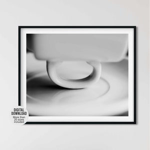 Macro photography of coffee cup & saucer,  Minimalist photo kitchen wall art - Rustic photo coffee shop decor - Simple photography print