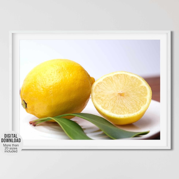 Close-up photo of lemons, Macro fruit photography for farmhouse kitchen decor, Fine art photography restaurant/ cafe decor, Foodie wall art