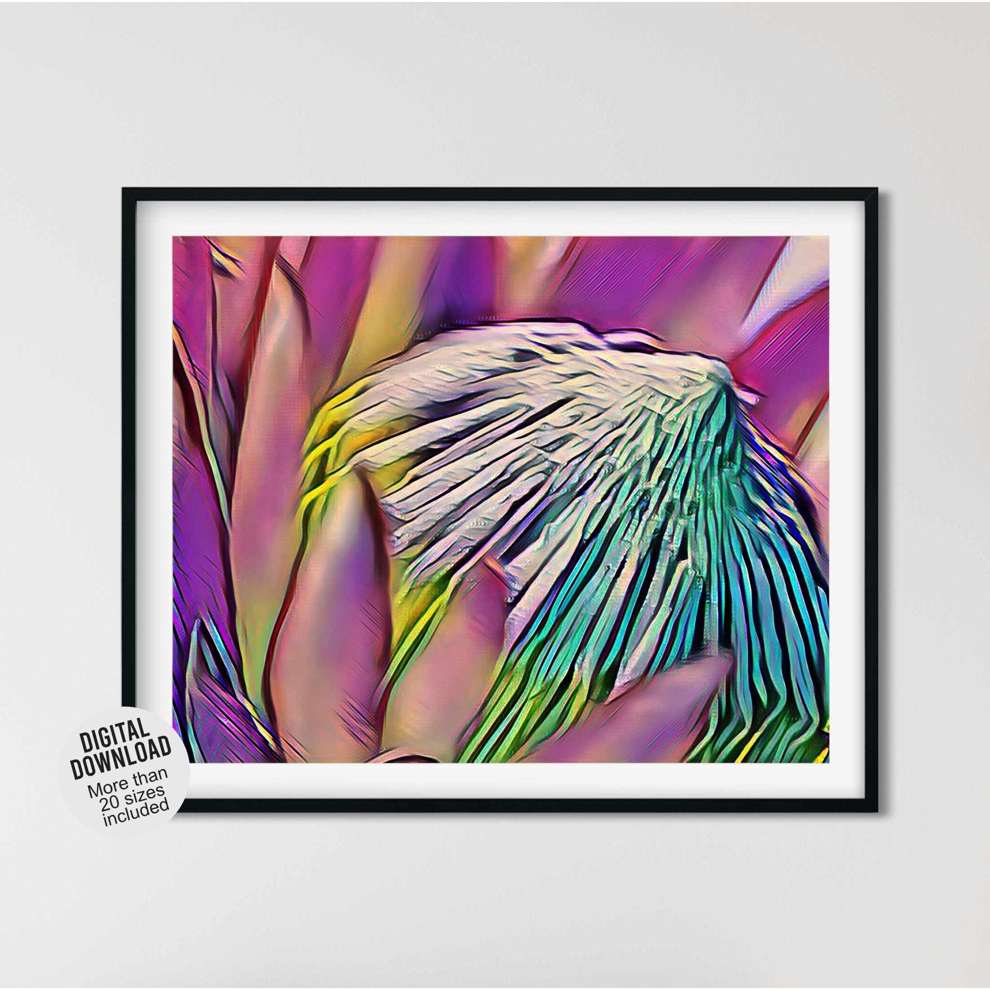 Dreamy Protea flower digital download, Fantasy floral painting print in psychedelic colors, Abstract botanical wall decor, Funky wall art