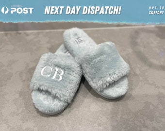 light blue fluffy slippers