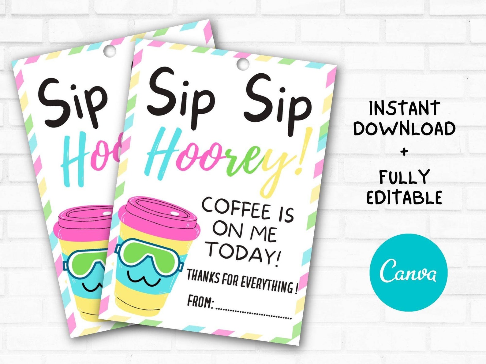 SIP SIP HOORAY Gift Tag Printable Teacher Staff Employee - Etsy