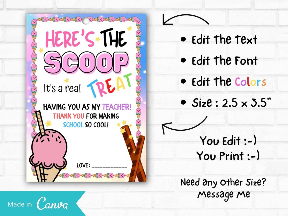 Here's The Scoop It's a Real Treat Teacher Printable Etsy