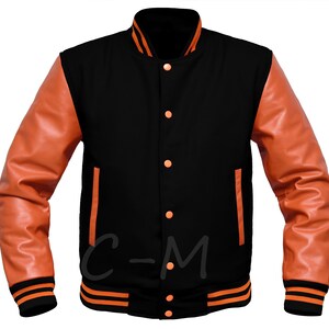 Varsity jacket orange and black sale