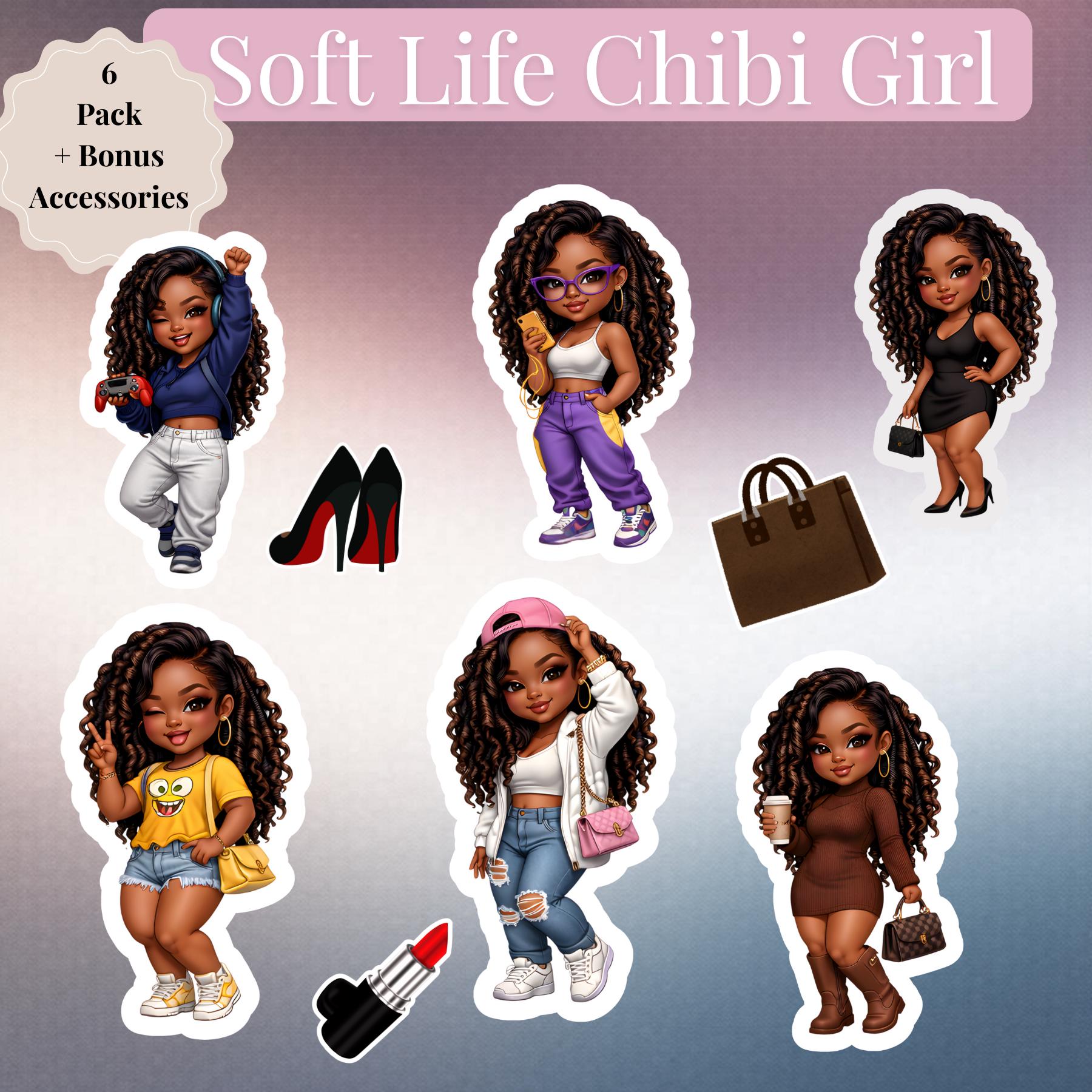 Soft Life Chibi Girl Sticker Pack Bundle | Canva Template - Etsy