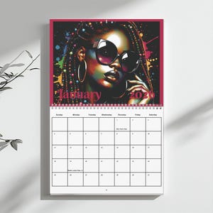 Calendário de parede retrô Black Woman 2026
