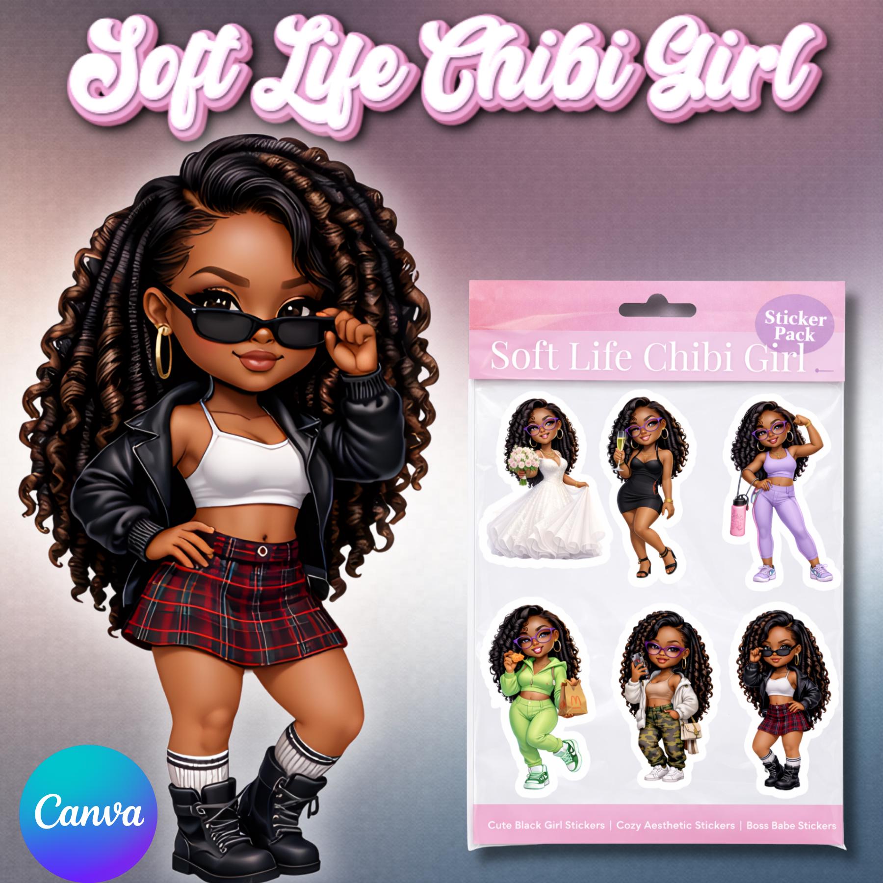 Soft Life Chibi Girl Sticker Pack 2 | Canva Template - Etsy