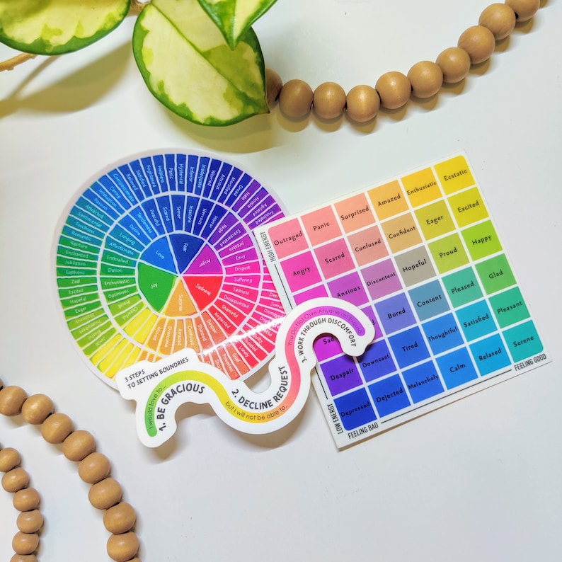 Mental Health Vinyl Sticker: Emotion Wheel, Laptop, Water Bottle Pack of Three (3)