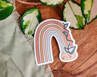 Rainbow Houseplant Vinyl Sticker: Waterproof Laptop Decal