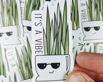 It's A Vibe Sticker: Plant with Sunglasses Vinyl Decal