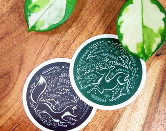 Woodland Creatures Vinyl Stickers: Fox & Deer Water Bottle Decals