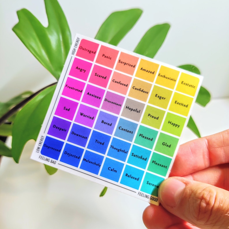 Mental Health Vinyl Sticker: Emotion Wheel, Laptop, Water Bottle Emotions Chart