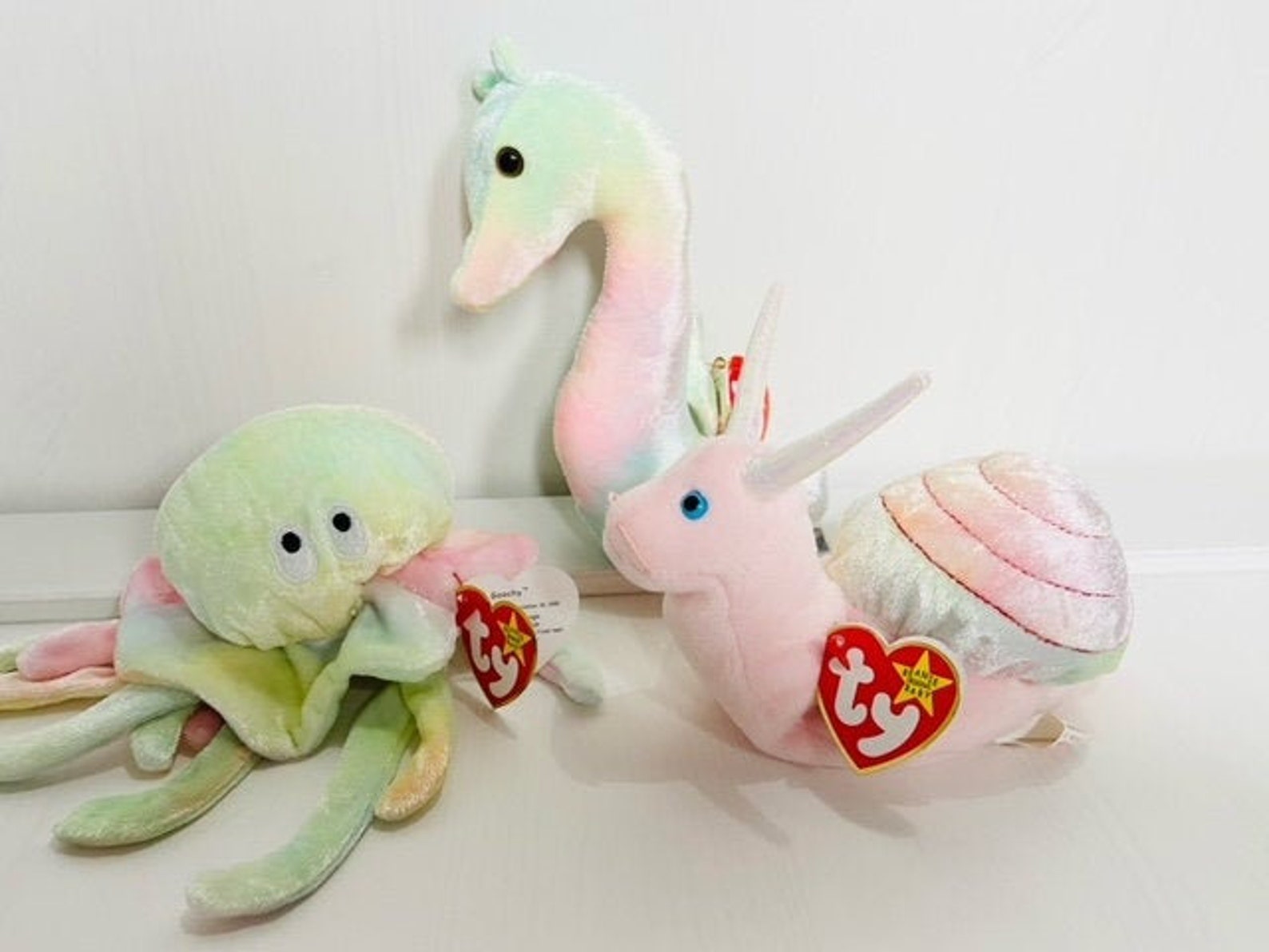 90's Beanie Babies Snail Seahorse Jellyfish Plush Etsy