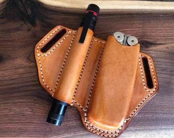 Leather EDC Tool Case Without Flap. Leather Multi Tool Sheath Without Flap. Leather Leatherman  Case Without Flap