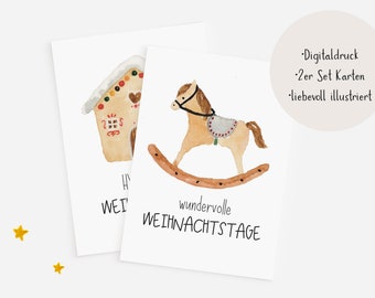 Set of 2 Watercolor Christmas Cards, Digital Download, Christmas *Digital Product*