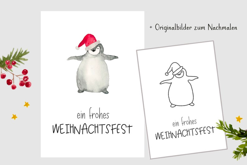 Weihnachtskarten Vorlagen für Aquarell, Vorlagenpaket, Aquarellmalerei, Weihnachten, Motiv-Vorlagen, Digitaler Download, Digitales Produkt, Bild 3