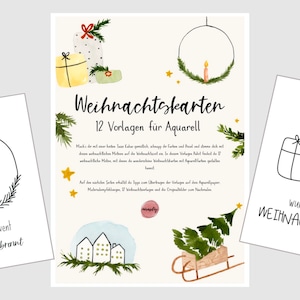 Weihnachtskarten Vorlagen für Aquarell, Vorlagenpaket, Aquarellmalerei, Weihnachten, Motiv-Vorlagen, Digitaler Download, Digitales Produkt, Bild 1