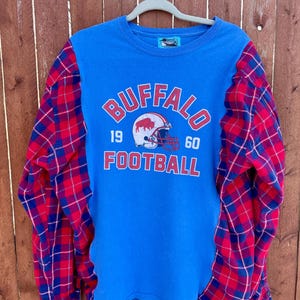 Buffalo Bills Upcycled Flannel Tee: NFL Patchwork Shirt