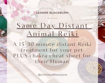 Same Day Distant Animal Reiki PLUS Chakra cheat sheet for people. Energy healing, holistic healing.