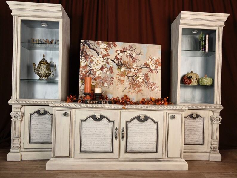 Country French TV Console Bookcase Storage TV Stand Etsy