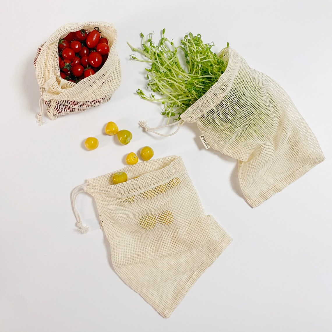 Organic Reusable Cotton Mesh Produce Bags For Food Storage Etsy