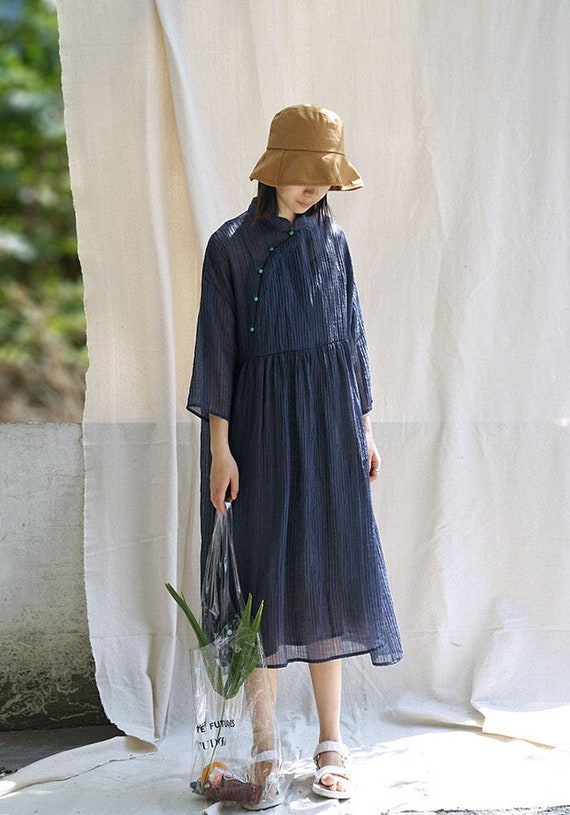 Blue Summer Qipao Dress Cheongsam Dress Hanfu Style Blue | Etsy