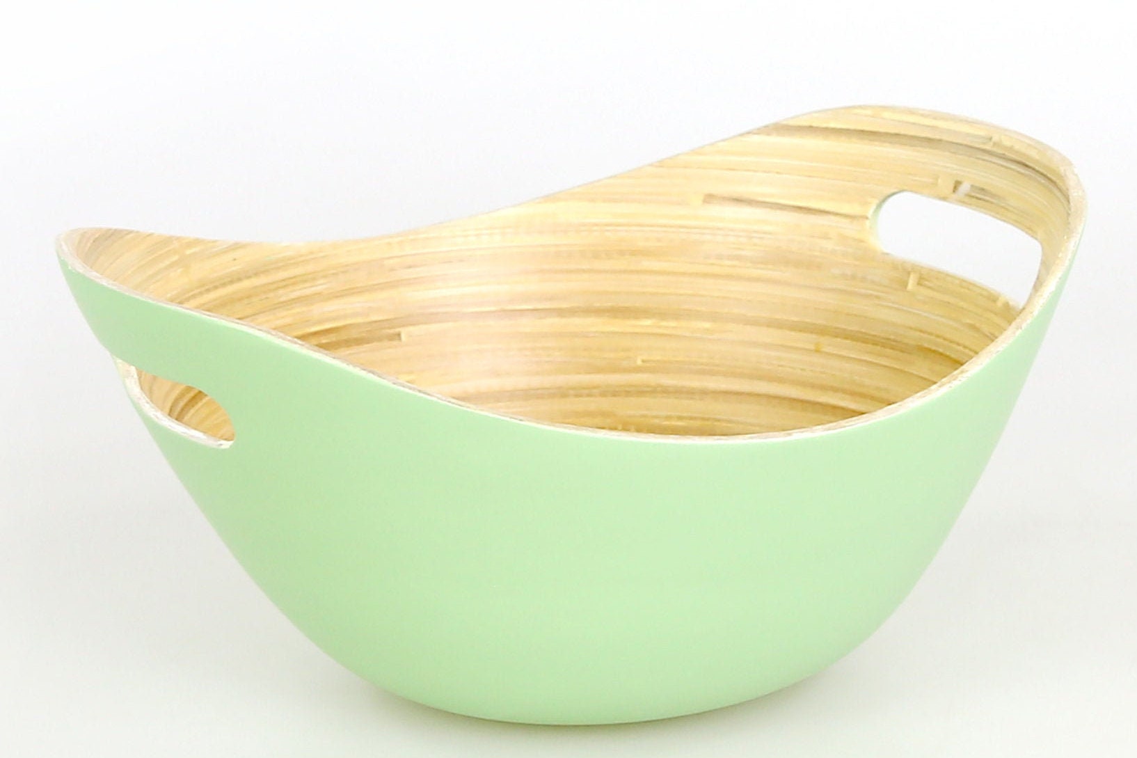 Handmade Spun Bamboo Salad Bowl With Handles & Set of Servers Etsy UK
