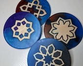 Islamic Geometric Design Epoxy Resin with Wood Inlay Coaster (Set of 4)