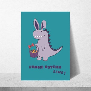 Osterkarte, Dino Osterkarte, humorvolle Karten, lustige Osterkarten, Osterdino, Dino, Postkarte, DIN A6, Frohe Ostern, Postkarte, Ostern