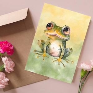 Frosch Karte, Karte mit Frosch, Karte mit Tieren, Aquarellpapier Karte, Geburtstag, Geschenk, Geburtstagskarte, Froschbild