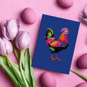 Ostergeschenk, Osterkarte, Hahn, Huhn, Hühner, Osteridee, Frühling, Spring, Frühlingskarten, DIN A5, bunte Geschenkidee, Digitaldruck, Deko