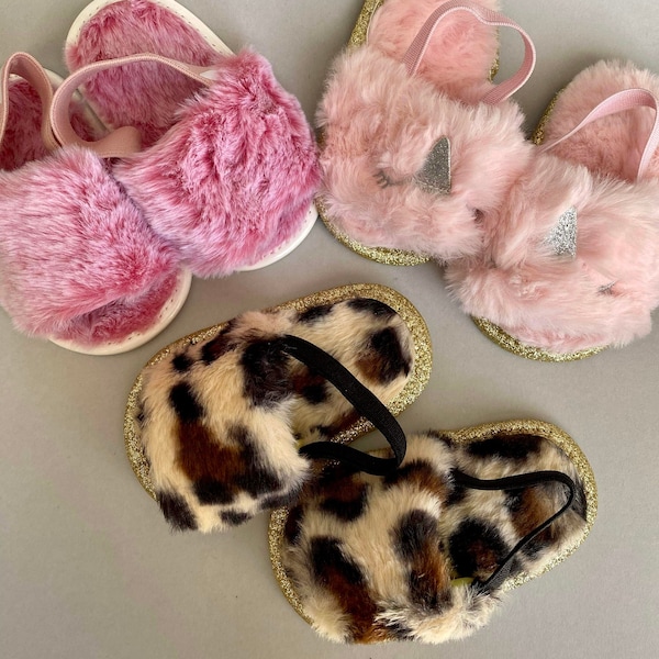 Pink leopard and unicorn baby shoes for girls, shoes for babies, fluffy sandals, soft footwear, baby casual shoes, shoes for toddler,newborn