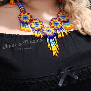 Huichol Necklace, Mexican Necklace, Beaded Necklace Set, Mexican Jewelry, Artisan Birthday Gift for Her, Purple Necklace, Boho Style, Red