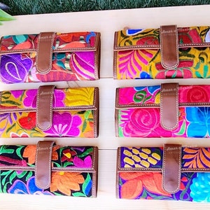 Mexican Embroidered Wallet for Women, Floral Embroidered Purse, Large Floral Wallet, Mexican Traditional Wallet, Colorful Mexican Clutch
