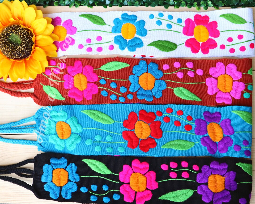 Mexican Embroidered Belt, Traditional Sash, Adjustable Artisan Waist