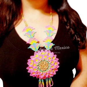 Huichol Necklace Set, Mexican Necklace, Beaded Jewelry, Floral, Gift, Gift for women, San Valentine&#39;s gift, Gift for a Friend, Mother&#39;s Day