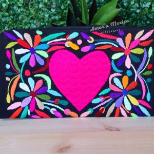 Pochette Otomi, pochette mexicaine, Tenango, pochette brodée à la main, pochette portefeuille, pochette en tissu, pochette surdimensionnée pour femme