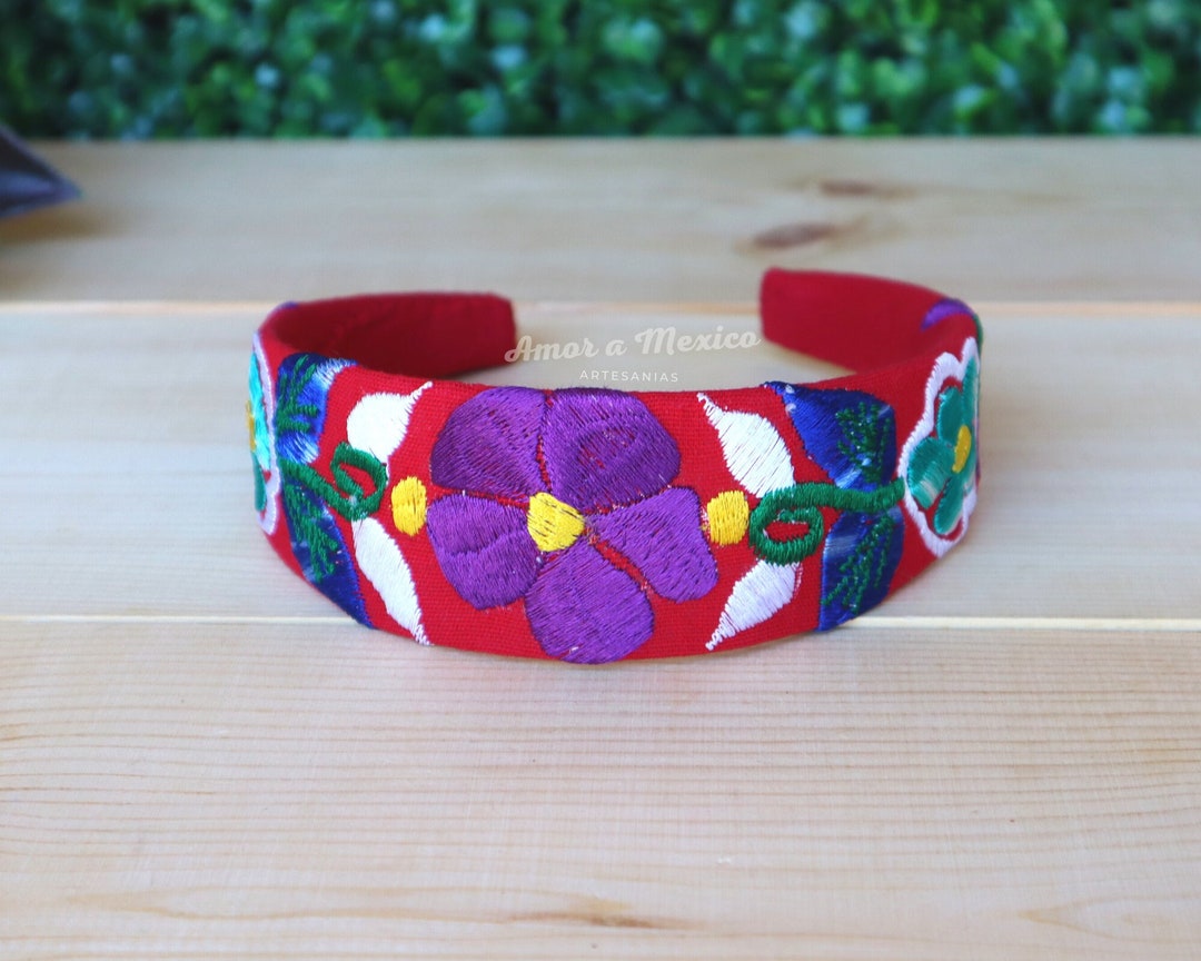 Red Mexican Headbands Women Embroidered Headbands Mexican Etsy
