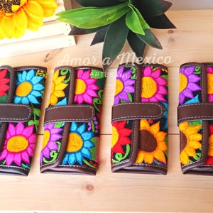Embroidered Mexican Wallet for Women, Floral Leather Purse, Handmade Artisanal Wallet, Traditional Gift for Mother's Day or Birthdays, gift