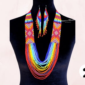 Mexican Necklace, Huichol Necklace Set, Beaded Necklace, Long Necklace, Hand Woven Necklace, Mexican Gift for Women, Christmas Gift, Boho